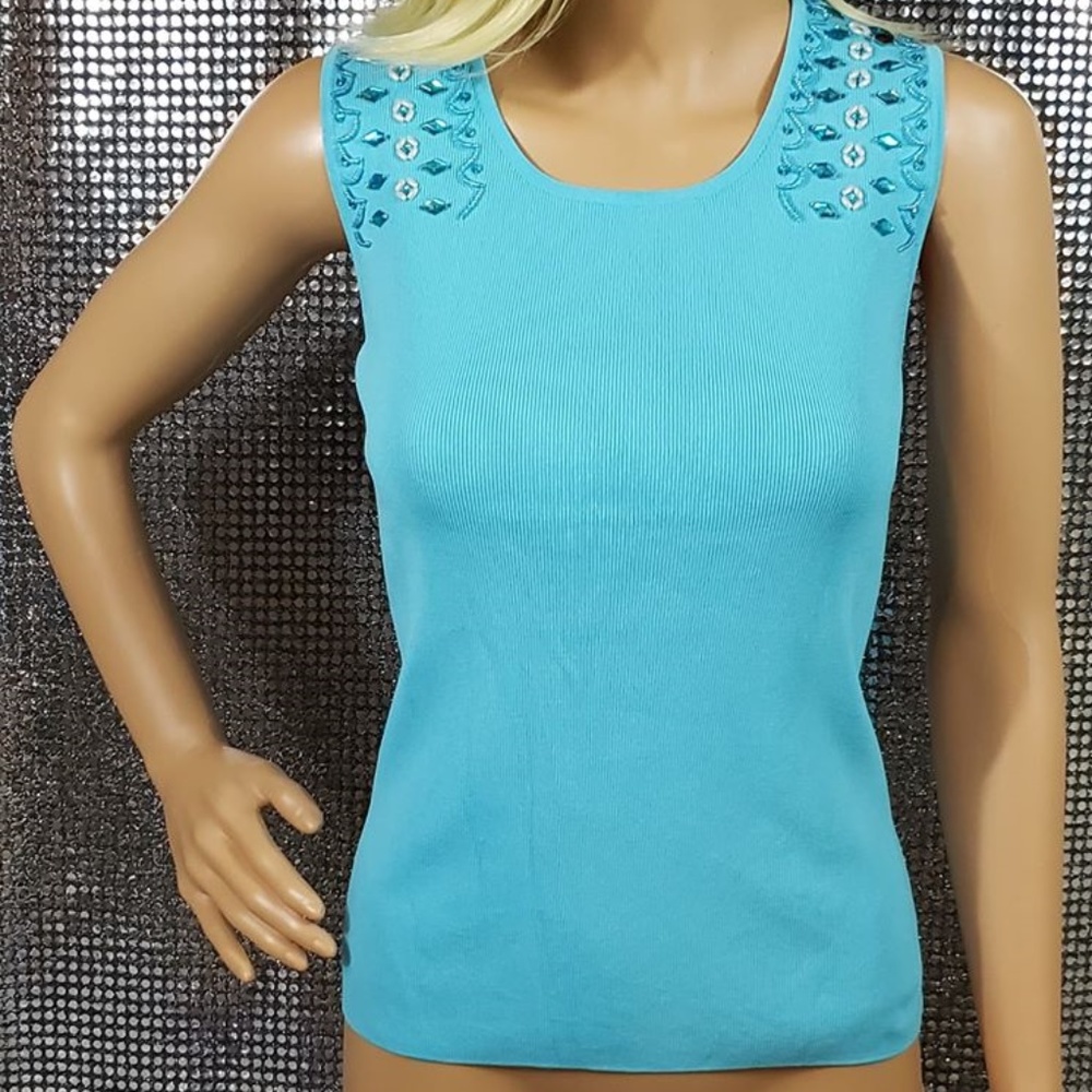 Teal / Sky Blue Bead Detail Tank